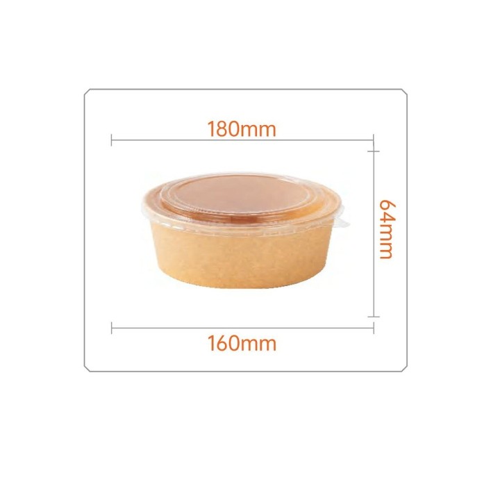 Dimensioni della ciotola kraft 1300 ml: Ø 180 mm, altezza 64 mm