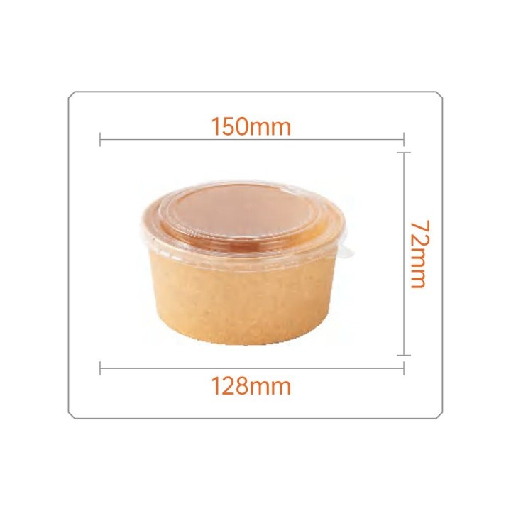 Dimensioni della ciotola kraft 1000 ml: Ø 150 mm, altezza 72 mm