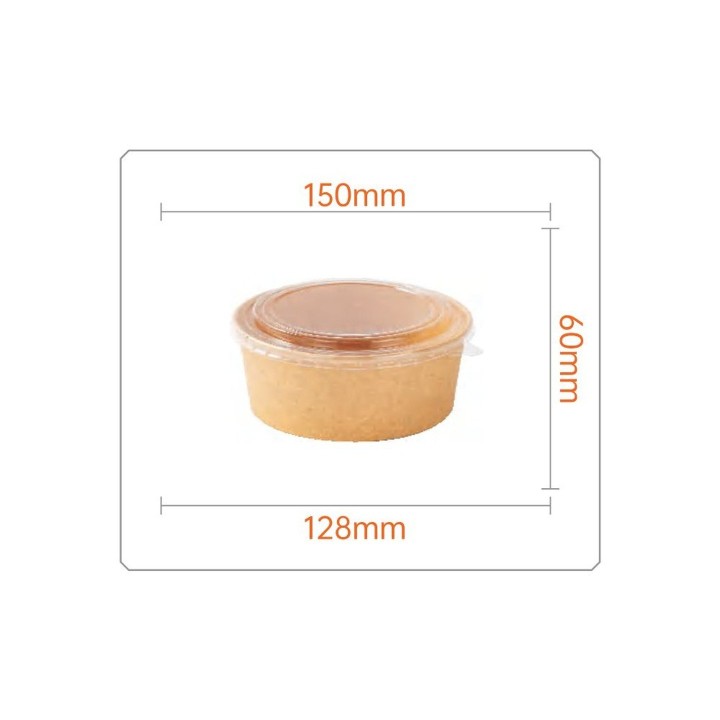 Dimensioni della ciotola kraft 750 ml: Ø 150 mm, altezza 60 mm
