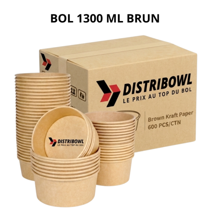 Carton de 300 bols kraft 1300 ml avec couvercles