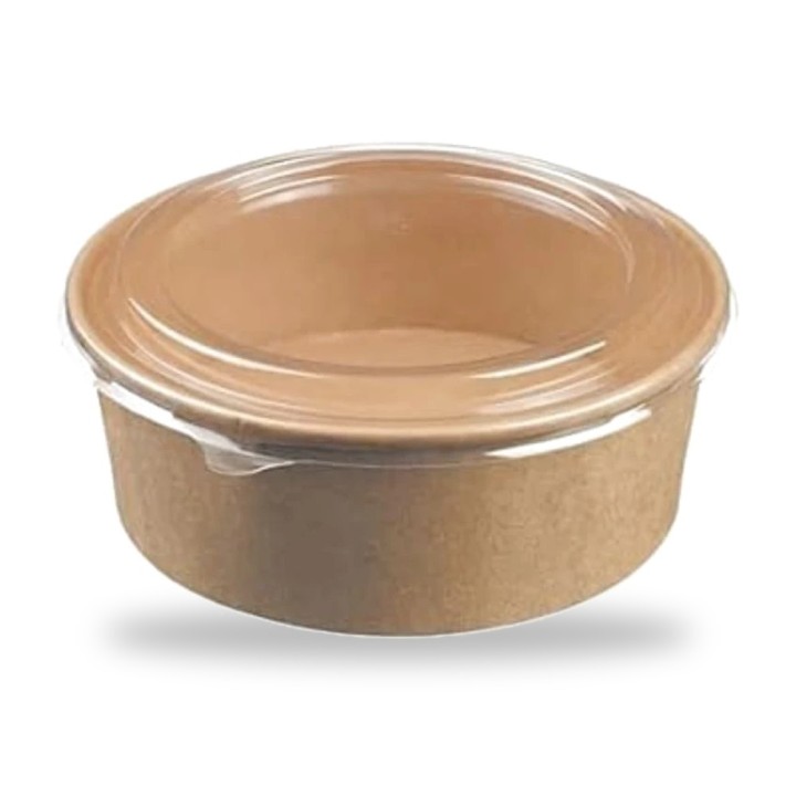 Ciotola kraft personalizzata 500 ml con il vostro logo, coperchio trasparente