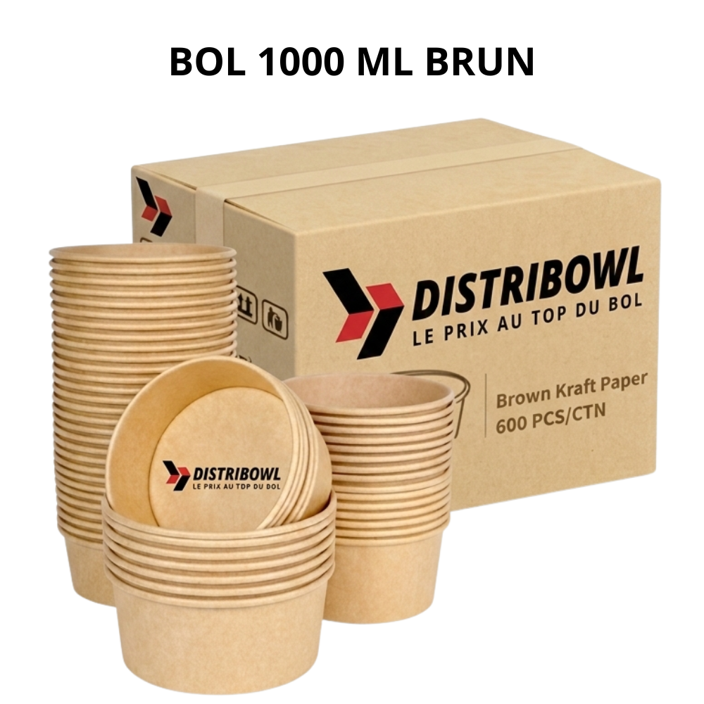 Bol rond en carton kraft brun 1000 ml Distribowl pour poke bowl et salades