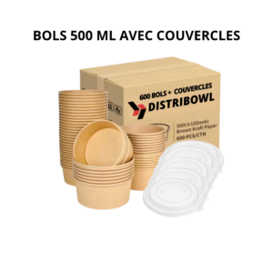 Bol kraft brun 500 ml avec couvercle